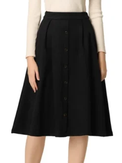 Allegra K Women's Faux Suede Button Front High Waist Pleated Midi Skater Skirt -Lady Clothing Store GUEST d240e119 fb3c 4861 bd03 bd0e57cb0152