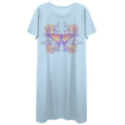 Bioworld Vintage Floral Gradient Butterfly Crew Neck Short Sleeve Light Blue Women's Night Shirt