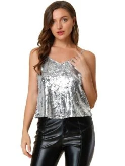 Allegra K Women's Sequined Shining Club Party Sparkle Cami Top -Lady Clothing Store GUEST d2a12033 da40 449d b83f 64abcbc78189