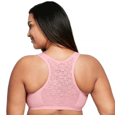Glamorise Womens Front-Closure Cotton T-Back Comfort Wirefree Bra 1908 Pink Blush 3 Glamorise Womens Front-Closure Cotton T-Back Comfort Wirefree Bra 1908 Pink Blush