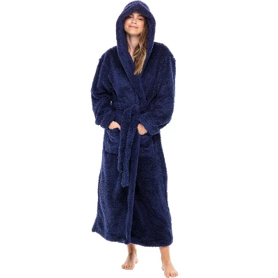 Women's Fuzzy Plush Fleece Bathrobe With Hood, Soft Warm Hooded Lounge Robe 6 Women's Fuzzy Plush Fleece Bathrobe With Hood, Soft Warm Hooded Lounge Robe - Image 4