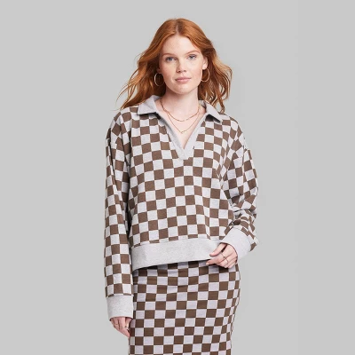 Women's Ascot + Hart Collared Checkered Long Sleeved Graphic Pullover 3 Women's Ascot + Hart Collared Checkered Long Sleeved Graphic Pullover