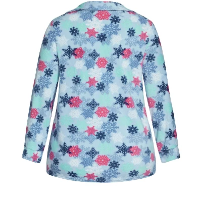 Women's Plus Size Snowflake Button Fleece Sleep Top - Blue | AVENUE 7 Women's Plus Size Snowflake Button Fleece Sleep Top - Blue | AVENUE - Image 5