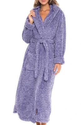 Women's Fuzzy Plush Fleece Bathrobe With Hood, Soft Warm Hooded Lounge Robe 17 Women's Fuzzy Plush Fleece Bathrobe With Hood, Soft Warm Hooded Lounge Robe - Image 15