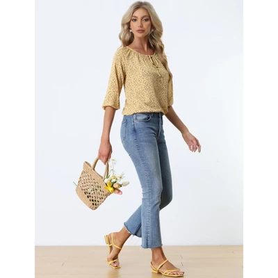 Allegra K Women's Bow Tie Round Neck 3/4 Raglan Sleeve Floral Blouse Tops 3 Allegra K Women's Bow Tie Round Neck 3/4 Raglan Sleeve Floral Blouse Tops