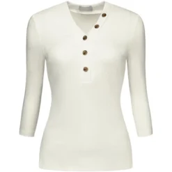 Hobemty Women's Basic V Neck Button 3/4 Sleeve Knitted Henley Shirts -Lady Clothing Store GUEST df2502e7 5c20 4d69 a398 360234599fa5