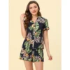 Cheibear Women's Floral Button Down Shirt With Shorts Satin Pajamas Sets