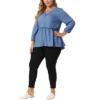 Agnes Orinda Women's Plus Size Peplum Top Pullover Puff Sleeve High Waist Chambray Blouse -Lady Clothing Store GUEST e116d231 93d6 4f26 b718 d80fcc01ecd4