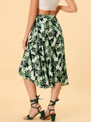 Allegra K Women's Tie Waist Hawaiian Tropical Floral Wrap Midi Skirt 4 Allegra K Women's Tie Waist Hawaiian Tropical Floral Wrap Midi Skirt - Image 2
