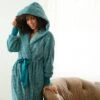 Women's Soft Plush Fleece Robe With Hood, Long Warm Hooded Bathrobe