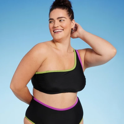 Women's Contrast Binding One Shoulder Bralette Bikini Top - Shade & Shore™ 9 Women's Contrast Binding One Shoulder Bralette Bikini Top - Shade & Shore™ - Image 7