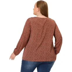 Agnes Orinda Women's Plus Size Chiffon Keyhole Long Sleeve Floral Top -Lady Clothing Store GUEST e4d35dba 593a 4aad a542 f1bf275564c3