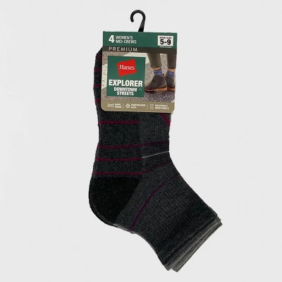 Hanes Explorer Downtown Streets 4pk Mid Crew Socks - Blue Striped 5-9 3 Hanes Explorer Downtown Streets 4pk Mid Crew Socks - Blue Striped 5-9