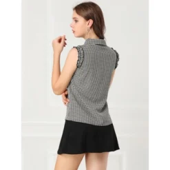 Allegra K Women's Bow Tie Neck Blouse Vintage Ruffle Sleeveless Gingham Plaid Shirt -Lady Clothing Store GUEST e88b70c7 44ff 4e62 aa1c e5a2ce537cee