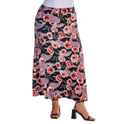 Womens Plus Size Black And Red Floral Maxi Skirt -Lady Clothing Store GUEST e8eed489 0404 4fb0 9087 568f5b5e7b6c