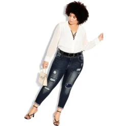Women's Plus Size Patched Apple Skinny Jean - Mid Denim | CITY CHIC -Lady Clothing Store GUEST e92b4db2 eb15 42fc a937 835660888229