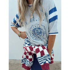 Women's Ascot + Hart Varsity Elbow Sleeve Graphic T-Shirt - Gray -Lady Clothing Store GUEST e9e45845 07fc 4651 982e 5537d1f2c5d5