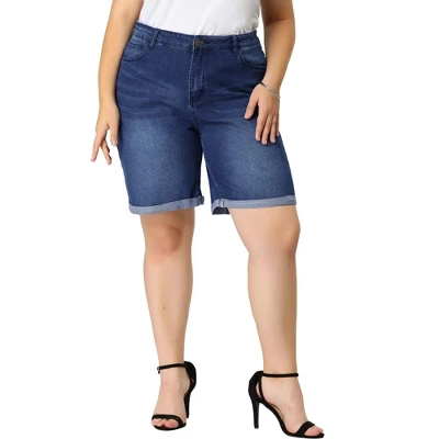 Agnes Orinda Women's Plus Size Jeans Casual Slash Pockets Washed Denim Shorts 5 Agnes Orinda Women's Plus Size Jeans Casual Slash Pockets Washed Denim Shorts - Image 3