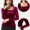 Allegra K Women's Velvet Square Neck Long Sleeve Casual Blouses -Lady Clothing Store GUEST ea9c2346 b7bb 4213 a2a3 d0b72280688b