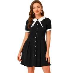 Allegra K Women's Fit And Flare Contrast Color Bowtie Neck Dress -Lady Clothing Store GUEST eb4e8198 bfbd 4d1e 92d5 b45c7c0ea3a7