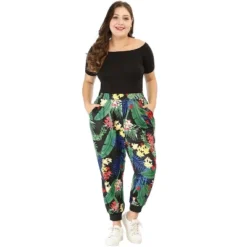 Agnes Orinda Women's Plus Size Adjustable Elastic Waist Pockets Tropical Harem Jogger Pants -Lady Clothing Store GUEST ee299c66 9da2 4bcd bc92 73466eea4494