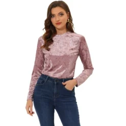 Allegra K Women's Casual Vintage Velvet Crew Neck Long Sleeve T-shirts -Lady Clothing Store GUEST f0176523 e54e 4d30 996c a971c06a1f71