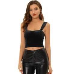 Allegra K Women's Thick Strap Sweetheart Neck Sleeveless Velvet Crop Cami Tank Top -Lady Clothing Store GUEST f0568315 fd62 46cf 9006 8fe8e64e1864