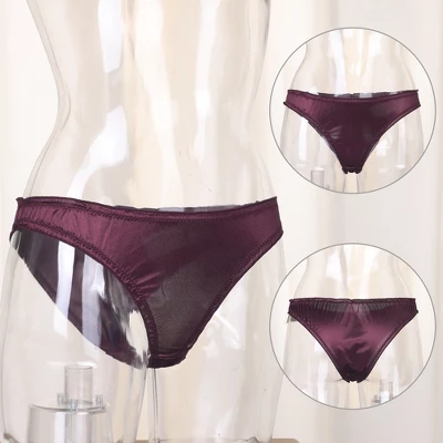 Agnes Orinda Women Plus Mid-Rise Frill Trim Elastic Waist Satin Bikini Purple Thong Medium 3 Agnes Orinda Women Plus Mid-Rise Frill Trim Elastic Waist Satin Bikini Purple Thong Medium