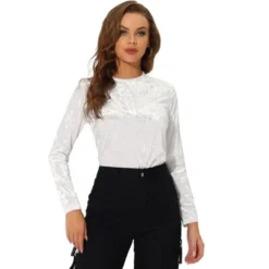 Allegra K Women's Casual Vintage Velvet Crew Neck Long Sleeve T-shirts -Lady Clothing Store GUEST f0eefcb4 5908 4d92 b626 0347caa9d274