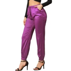 Allegra K Women's Drawstring Elastic Waist Athleisure Pants Ankle Length Satin Joggers With Pocket -Lady Clothing Store GUEST f1520830 8016 401b a147 81319c46448e