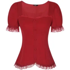 Allegra K Women's Sweetheart Neck Puff Short Sleeve Lace Up Gothic Blouse -Lady Clothing Store GUEST f1a776c5 ff9b 4879 8b56 3739c7ad3bb4