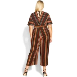 Women's Plus Size Tan Stripe Jumpsuit - Tan | CITY CHIC