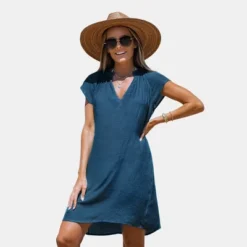 Women's V-Neck Short Sleeve Mini Cover-Up Dress - Cupshe -Lady Clothing Store GUEST f2f7b55a 2c58 481a ae5c 558683340546