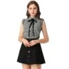Allegra K Women's Bow Tie Neck Blouse Vintage Ruffle Sleeveless Gingham Plaid Shirt
