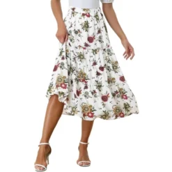 Allegra K Women's Floral Elastic Waist Tiered Ruffle Boho Midi Skirts -Lady Clothing Store GUEST f47bf373 b4f2 4a8f 8661 8110cdd1145c
