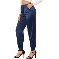 Allegra K Women's Drawstring Elastic Waist Athleisure Pants Ankle Length Satin Joggers With Pocket -Lady Clothing Store GUEST f4c1c7af 9619 4579 80f6 c49c46a02565