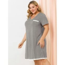 Agnes Orinda Womens Plus Size V Neck Polka Dots Short Sleeve Sleepwear Pajamas Nightgown -Lady Clothing Store GUEST f4c5dc88 91cf 4b7e a145 dcaae2bb1f03