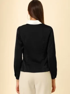 Allegra K Women's Work Tops Long Sleeve Contrast Collar Satin Button Down Shirt -Lady Clothing Store GUEST f5289377 1111 4496 b3fd e28bb46e7d9c