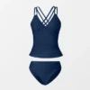 Women's V Neck Ruched Double Crisscross Tankini Set - Cupshe- Blue -Lady Clothing Store GUEST f5393b82 f756 4698 a006 4bd5d691bf71