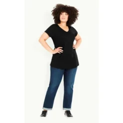 Women's Plus Size Cotton Gather V Top - Black | EVANS -Lady Clothing Store GUEST f58924cb a661 41ee 8714 269d0a5ce16d