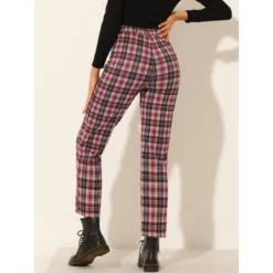 Allegra K Women's Plaid Trousers Button Casual Tartan Check Work Pants -Lady Clothing Store GUEST f5bcce49 490a 487c 85d5 1a024ab140c0