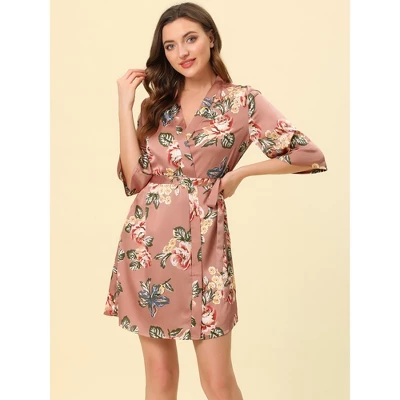 Cheibear Womens Satin Robes Pajama Bridal Party Tie Waist Mini Bathrobe 3 Cheibear Womens Satin Robes Pajama Bridal Party Tie Waist Mini Bathrobe