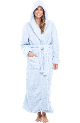 Women's Fuzzy Plush Fleece Bathrobe With Hood, Soft Warm Hooded Lounge Robe 22 Women's Fuzzy Plush Fleece Bathrobe With Hood, Soft Warm Hooded Lounge Robe - Image 20