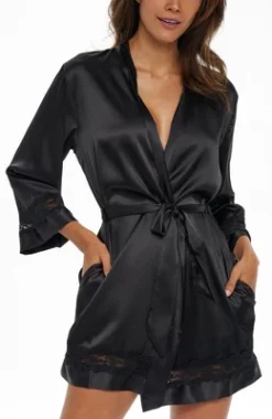 Womens Short Satin Lace Trim Robe, Silk Like Loungewear -Lady Clothing Store GUEST f8556440 410f 42e5 8501 be950dd3a077
