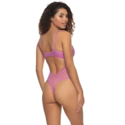 Jezebel By Felina Womens Anika Lace Bodysuit | Thong Back (Radiant Orchid, Small)