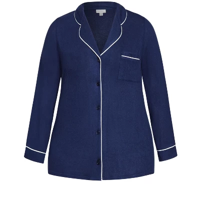 Women's Plus Size Hacci Button Plain Top - Navy | AVENUE 4 Women's Plus Size Hacci Button Plain Top - Navy | AVENUE - Image 2