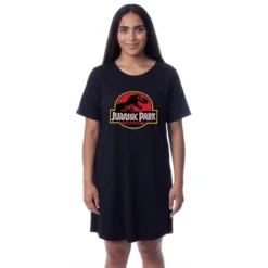 Jurassic Park Womens' Dinosaur Film Logo Nightgown Sleep Pajama Shirt Black -Lady Clothing Store GUEST fc393927 3df2 4a2e a96e 49276ee5959d
