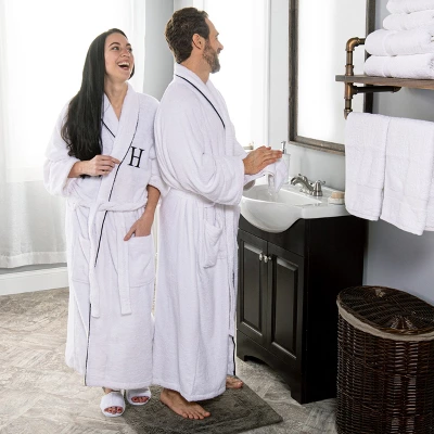 Modern Cotton Absorbent Traditional Adult Unisex Solid With Monogram Bath Robe By Blue Nile Mills 4 Modern Cotton Absorbent Traditional Adult Unisex Solid With Monogram Bath Robe By Blue Nile Mills - Image 2